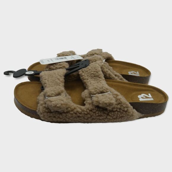 R2 Bernette Tan Sherpa Faux Fur Slip On Slide Sandals Size 10M - Picture 4 of 8